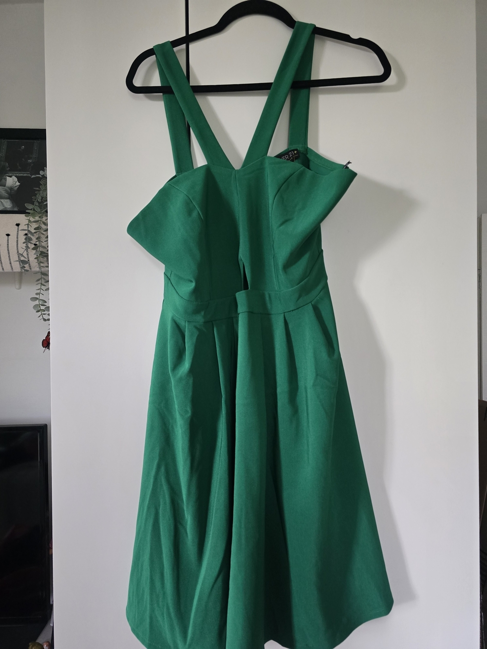 Forever 21 Emerald Green Midi A-Line Dress with Straps